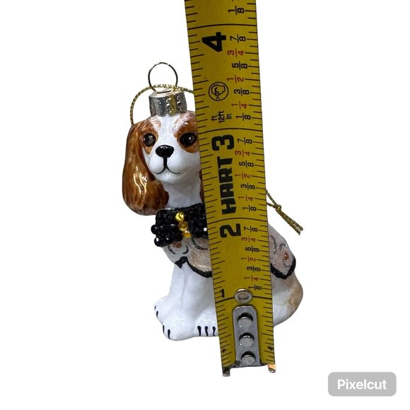 Cody Foster Co Cavalier King Charles Spaniel Glass Ornament Rhinestone Bow Tie - Picture 5 of 5